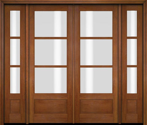 WDMA 76x80 Door (6ft4in by 6ft8in) Exterior Swing Mahogany 3/4 3 Lite TDL Double Entry Door Sidelights 4