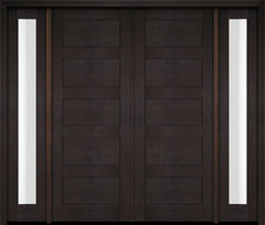WDMA 76x80 Door (6ft4in by 6ft8in) Exterior Swing Mahogany Modern 5 Flat Panel Shaker Double Entry Door Sidelights 2