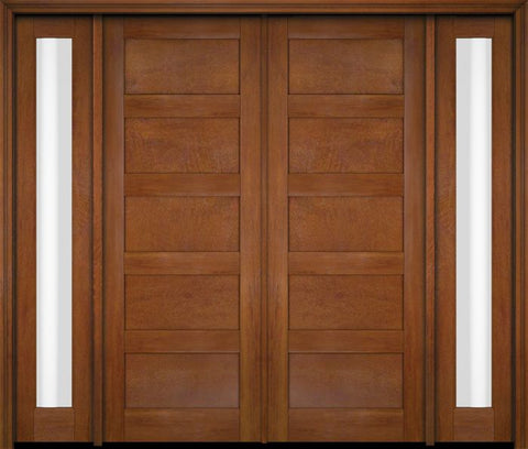 WDMA 76x80 Door (6ft4in by 6ft8in) Exterior Swing Mahogany Modern 5 Flat Panel Shaker Double Entry Door Sidelights 4