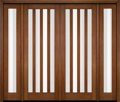 WDMA 76x80 Door (6ft4in by 6ft8in) Exterior Swing Mahogany Modern Slim 4 Glass Shaker Double Entry Door Sidelights 4