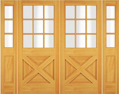 WDMA 84x80 Door (7ft by 6ft8in) Exterior Swing Mahogany Sapele Wood 1/2 Lite 9 Lite Rustic Crossbuk Double Door / 2 Sidelight 1