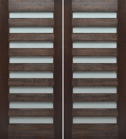 WDMA 84x80 Door (7ft by 6ft8in) Exterior Mahogany Modern 8-Lite Double Door with Opaque Sandblast Glass 2