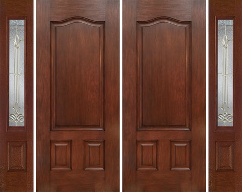 WDMA 84x80 Door (7ft by 6ft8in) Exterior Mahogany Three Panel Double Entry Door Sidelights BT Glass 1
