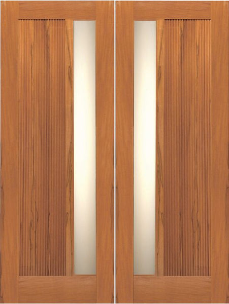 WDMA 84x80 Door (7ft by 6ft8in) Exterior Tropical Hardwood Double Door Contemporary Grooved Panel with Insulated Matte Glass 1