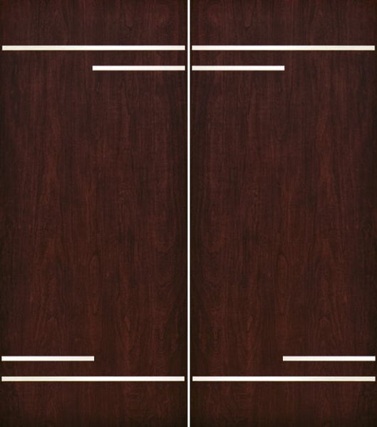 WDMA 84x80 Door (7ft by 6ft8in) Exterior Cherry Contemporary Stainless Steel Bars Double Fiberglass Entry Door FC674SS 1