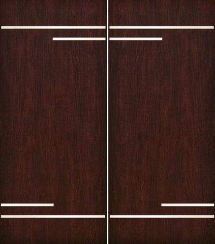 WDMA 84x80 Door (7ft by 6ft8in) Exterior Cherry Contemporary Stainless Steel Bars Double Fiberglass Entry Door FC674SS 1