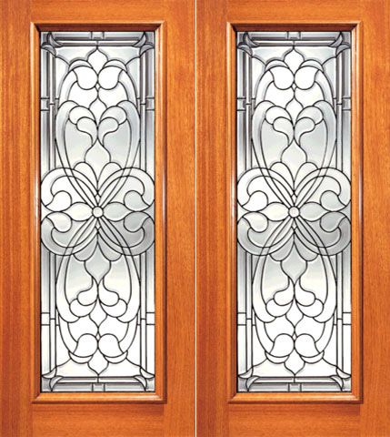 WDMA 84x96 Door (7ft by 8ft) Exterior Mahogany Floral Scrollwork Beveled Glass Double Door Full lite 1