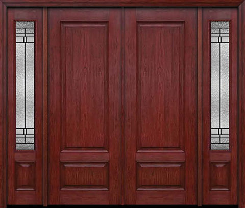 WDMA 84x96 Door (7ft by 8ft) Exterior Cherry 96in Two Panel Double Entry Door Sidelights Pembrook Glass 1