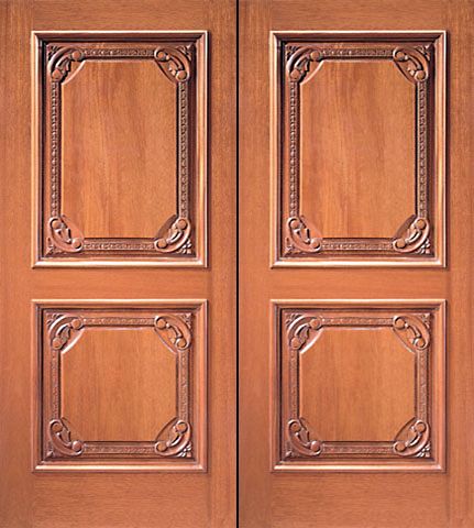 WDMA 84x96 Door (7ft by 8ft) Exterior Mahogany Double Door Hand Carved 2-Panel in  1