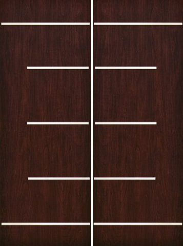 WDMA 84x96 Door (7ft by 8ft) Exterior Cherry 96in Contemporary Stainless Steel Bars Double Fiberglass Entry Door FC873SS 1