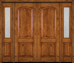 WDMA 84x96 Door (7ft by 8ft) Exterior Knotty Alder 96in Alder Rustic Plain Panel Double Entry Door Sidelights Rain Glass 1