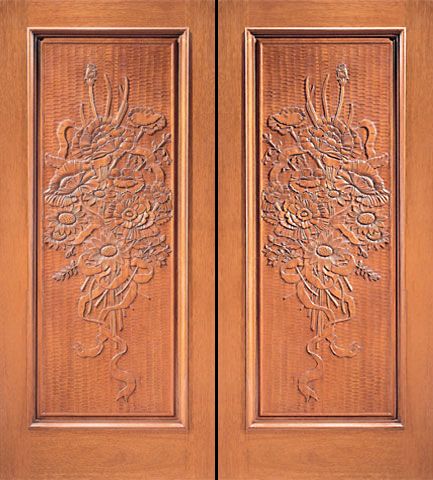 WDMA 84x96 Door (7ft by 8ft) Exterior Mahogany Hand Carved 1-Panel Double Door in  1
