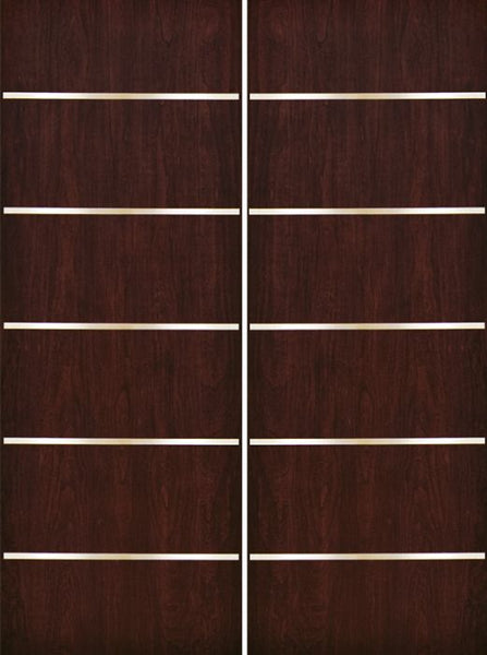 WDMA 84x96 Door (7ft by 8ft) Exterior Cherry 96in Contemporary Stainless Steel Bars Double Fiberglass Entry Door FC875SS 1