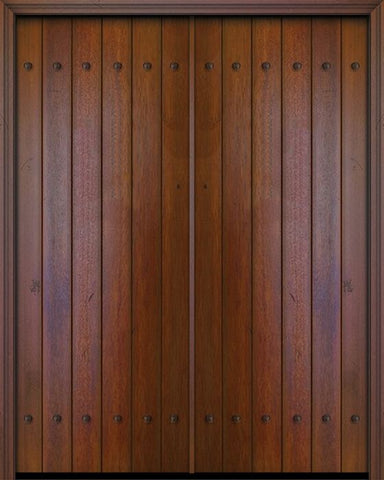 WDMA 84x96 Door (7ft by 8ft) Exterior Swing Mahogany 42in x 96in Double Square Top Plank Portobello Door with Clavos 1