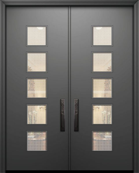 WDMA 84x96 Door (7ft by 8ft) Exterior Smooth 42in x 96in Double Venice Solid Contemporary Door w/Metal Grid 1