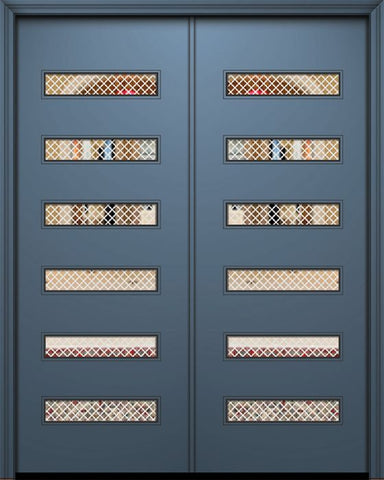 WDMA 84x96 Door (7ft by 8ft) Exterior Smooth 42in x 96in Double Beverly Solid Contemporary Door w/Metal Grid 1