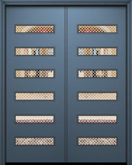 WDMA 84x96 Door (7ft by 8ft) Exterior Smooth 42in x 96in Double Beverly Solid Contemporary Door w/Metal Grid 1