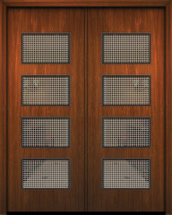 WDMA 84x96 Door (7ft by 8ft) Exterior Mahogany 42in x 96in Double Santa Monica Solid Contemporary Door w/Metal Grid 1