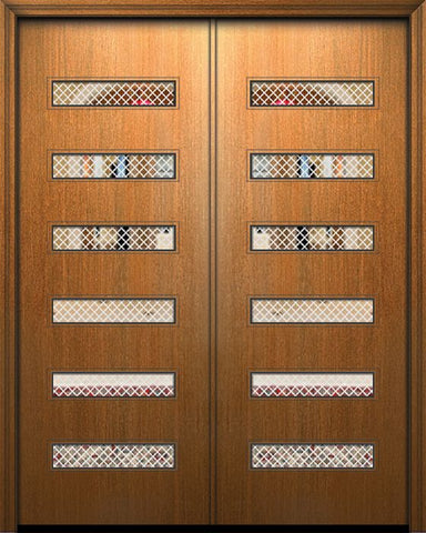 WDMA 84x96 Door (7ft by 8ft) Exterior Mahogany 42in x 96in Double Beverly Solid Contemporary Fiberglass Door w/Metal Grid 1