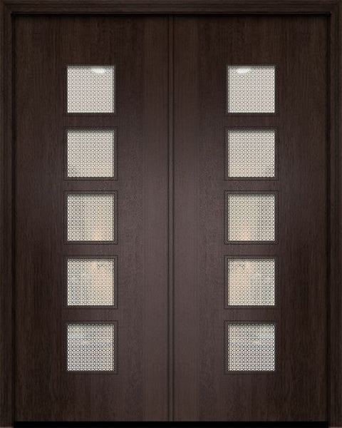 WDMA 84x96 Door (7ft by 8ft) Exterior Mahogany 42in x 96in Double Venice Contemporary Door w/Metal Grid 1