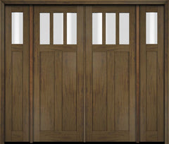 WDMA 86x80 Door (7ft2in by 6ft8in) Exterior Swing Mahogany 3 Horizontal Lite Craftsman Double Entry Door Sidelights 3