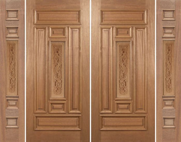 WDMA 88x80 Door (7ft4in by 6ft8in) Exterior Mahogany Narrow Double Door/2side Carved Panel 1