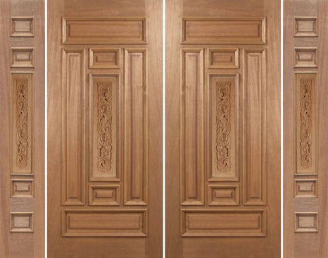 WDMA 88x80 Door (7ft4in by 6ft8in) Exterior Mahogany Narrow Double Door/2side Carved Panel 1