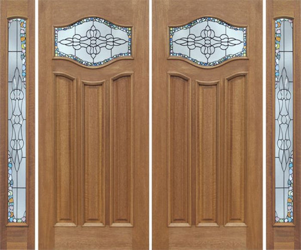 WDMA 88x80 Door (7ft4in by 6ft8in) Exterior Mahogany Wisteria Double Door/2side w/ Tiffany Glass 1