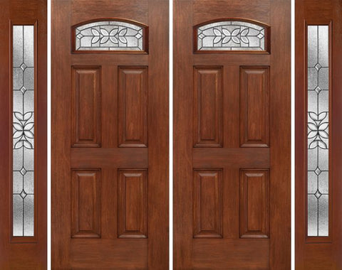 WDMA 88x80 Door (7ft4in by 6ft8in) Exterior Mahogany Camber Top Double Entry Door Sidelights CD Glass 1