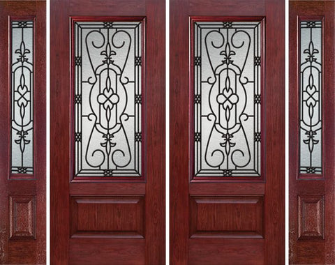 WDMA 88x80 Door (7ft4in by 6ft8in) Exterior Cherry 3/4 Lite 1 Panel Double Entry Door Sidelights JA Glass 1