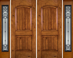 WDMA 88x80 Door (7ft4in by 6ft8in) Exterior Knotty Alder Alder Rustic V-Grooved Panel Double Entry Door Sidelights Full Lite BM Glass 1
