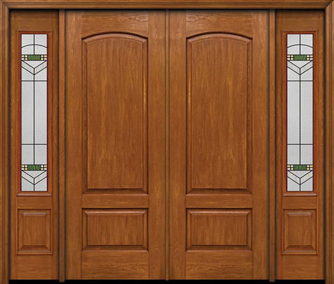 WDMA 88x96 Door (7ft4in by 8ft) Exterior Cherry 96in Two Panel Camber Double Entry Door Sidelights Greenfield Glass 1