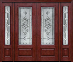 WDMA 88x96 Door (7ft4in by 8ft) Exterior Cherry 96in 3/4 Lite Double Entry Door Sidelights Windsor Glass 1