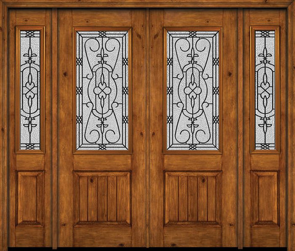 WDMA 88x96 Door (7ft4in by 8ft) Exterior Knotty Alder 96in Alder Rustic V-Grooved Panel 2/3 Lite Double Entry Door Sidelights Jacinto Glass 1