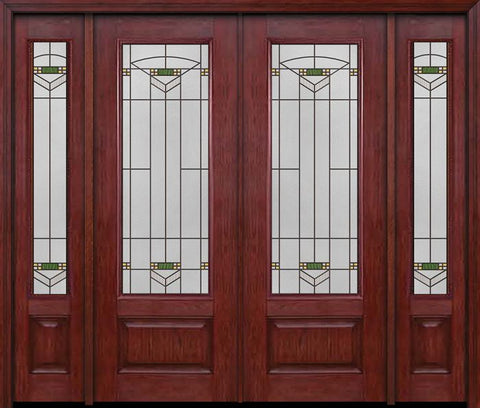 WDMA 88x96 Door (7ft4in by 8ft) Exterior Cherry 96in 3/4 Lite Double Entry Door Sidelights Greenfield Glass 1