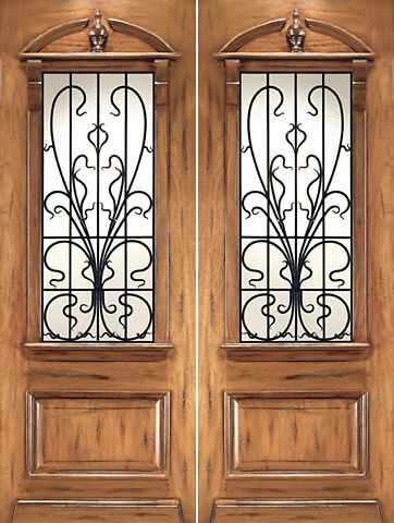 WDMA 96x120 Door (8ft by 10ft) Exterior Mahogany AN-2009-2 Hand Carved Art Nouveau Forged Iron Glass Double Door 1