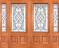WDMA 96x80 Door (8ft by 6ft8in) Exterior Mahogany 3/4 Lite Entry Double Door with Two Sidelights 1