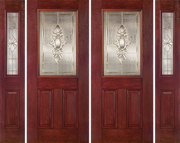 WDMA 96x80 Door (8ft by 6ft8in) Exterior Cherry Half Lite 2 Panel Double Entry Door Sidelights HM Glass 1