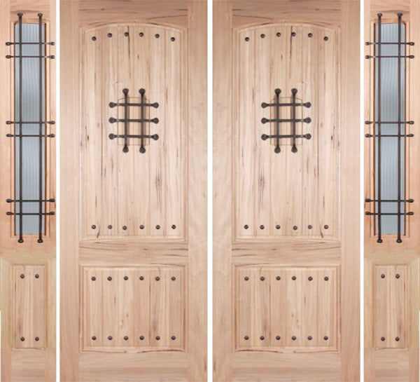 WDMA 96x96 Door (8ft by 8ft) Exterior Walnut Rustica II Double Door/2side Reed Glass and Cage 1
