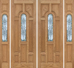 WDMA 96x96 Door (8ft by 8ft) Exterior Oak Carrick Double Door/2side w/ Tiffany Glass - 8ft Tall 1