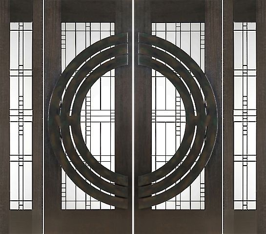 WDMA 96x96 Door (8ft by 8ft) Exterior Mahogany Double 2-1/4in Thick Doors Sidelights Art Glass Iron Work 1