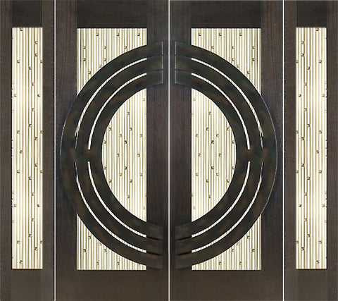 WDMA 96x96 Door (8ft by 8ft) Exterior Mahogany Double 2-1/4in Thick Doors Sidelights Art Glass Iron Work 1